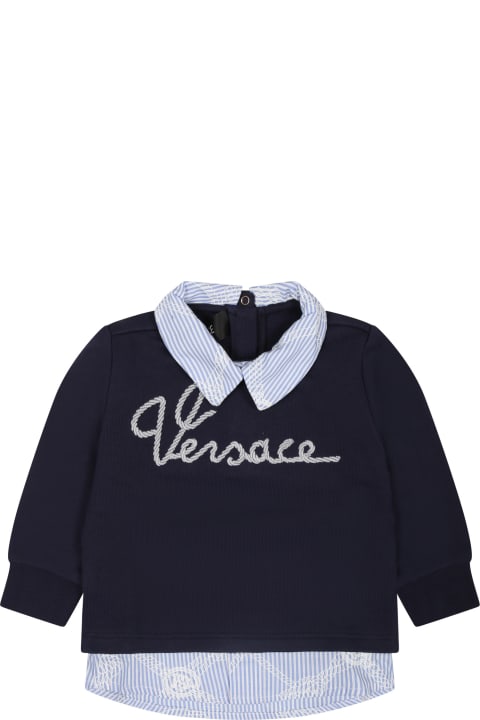 ベビーボーイズ Versaceのニットウェア＆スウェットシャツ Versace Blue Sweatshirt For Baby Boy With Logo