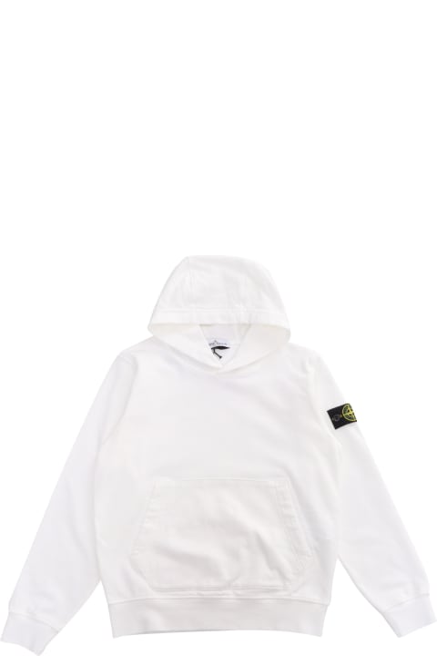 Fashion for Boys Stone Island Junior White Hoodied Sweatshirt