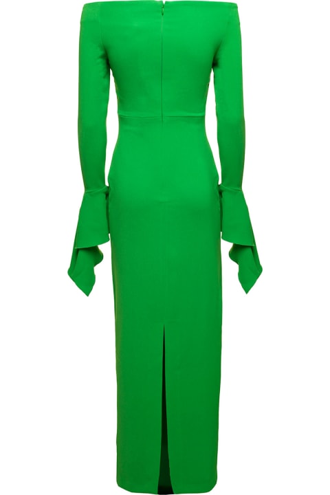 ウィメンズ Solace Londonのワンピース＆ドレス Solace London 'amalie' Maxi Green Dress With Straight Neckline And Volant Detail In Polyester Woman