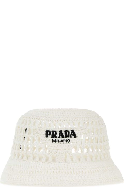 Prada for Women Prada White Raffia Bucket Hat