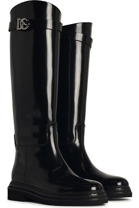 Dolce & Gabbana Boots for Women Dolce & Gabbana Black Shiny Leather Boots