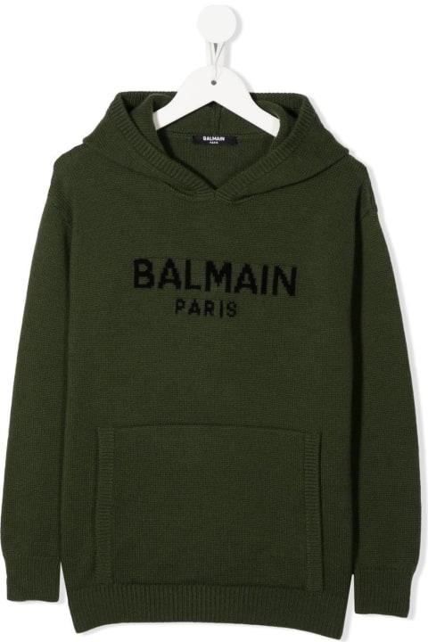 Kids Military Green Pullover With Logo And Hood