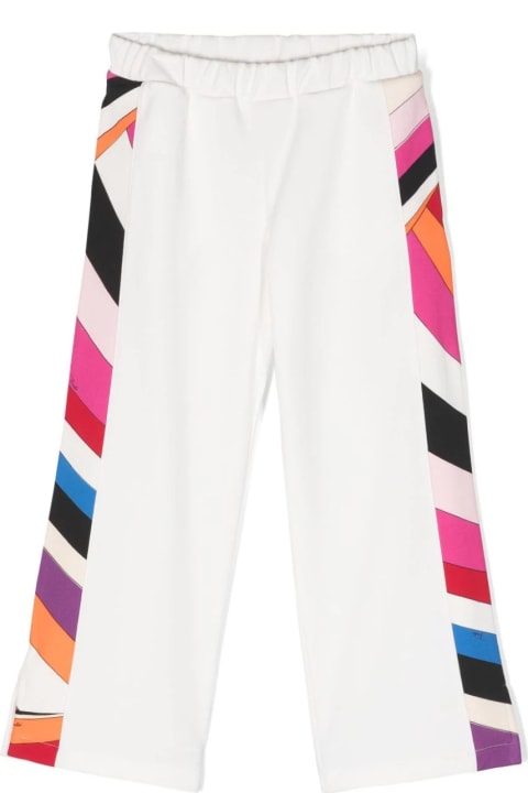 Fashion for Kids Pucci Straight White Joggers With Purple/multicoloured Iride Print On Sides