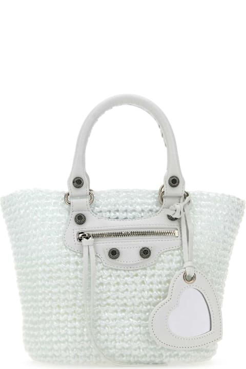 Balenciaga حقائب لـ السيدات Balenciaga White Raffia Small Le Cagole Panier Handbag