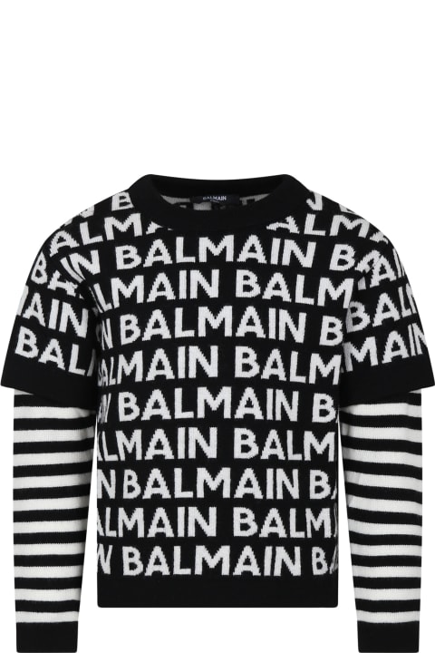インテリア Balmain Black Sweater For Kids With Logo