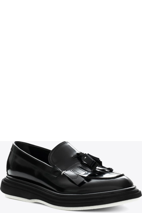 The Antipode Shoes for Men The Antipode Mocassino In Pelle Di Vitello Abrasivato Black polished leather kilted loafer - Rob 458