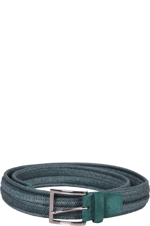 Belts for Men Orciani Sage Green Linen Braided Belt