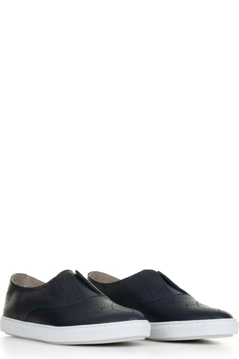 Navy Blue Leather Slip-on Sneakers
