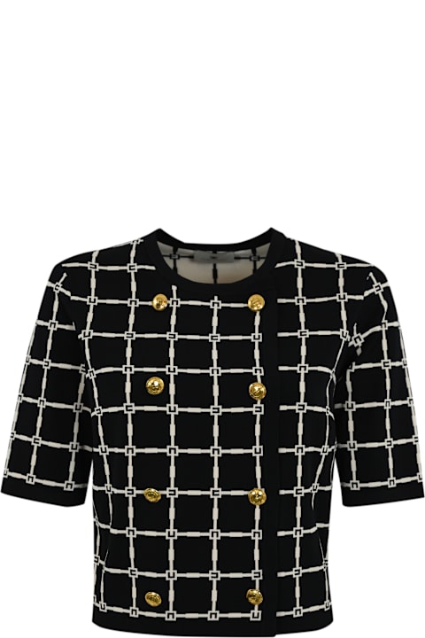 Homeware Elisabetta Franchi Jacquard Logo Cardigan With Gold Buttons