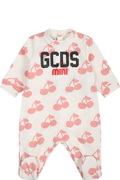 ベビーガールズ GCDS Miniのボディスーツ＆セットアップ GCDS Mini Pink Jumpsuit For Baby Girl With Cherries