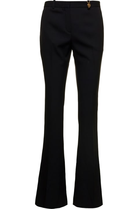 Black Flared Tailored Low Waisted Pants In Stretch Wool Woman