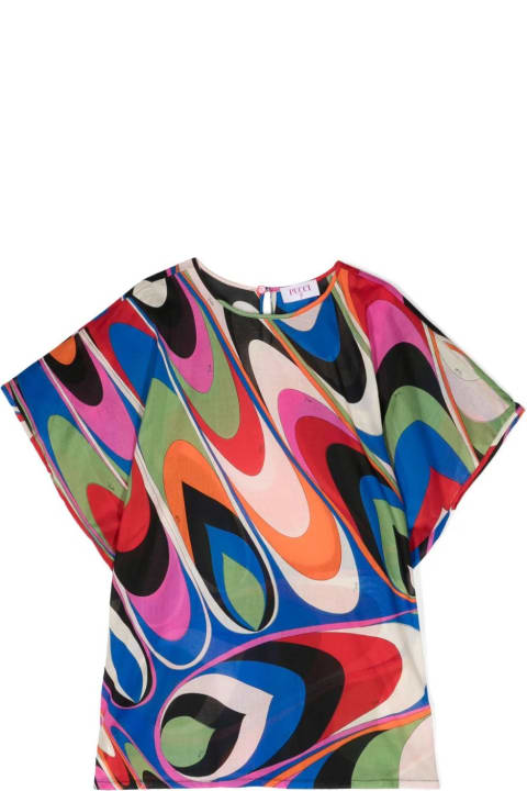 Pucci Dresses for Girls Pucci Multicoloured Waves Print Short Sleeved Dress