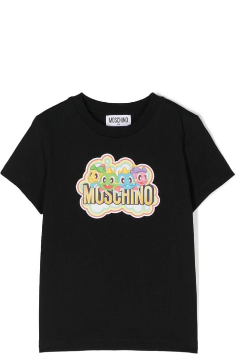 Moschino for Kids Moschino Black T-shirt With Logo And Dinosaur Patch In Cotton Boy