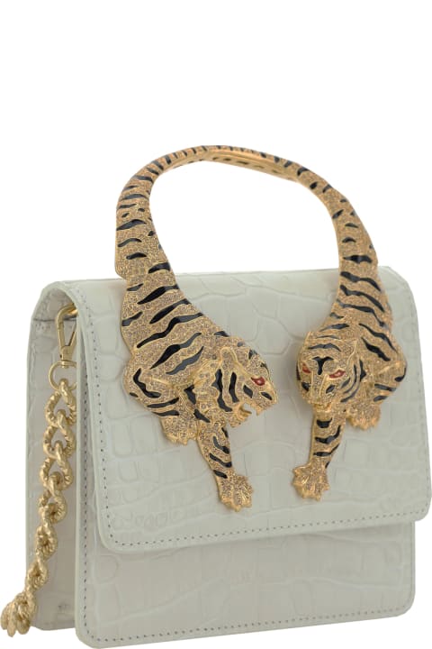 Roberto Cavalli Bags for Women Roberto Cavalli White Medium Roar Shoulder Bag With Jewelled Tigers