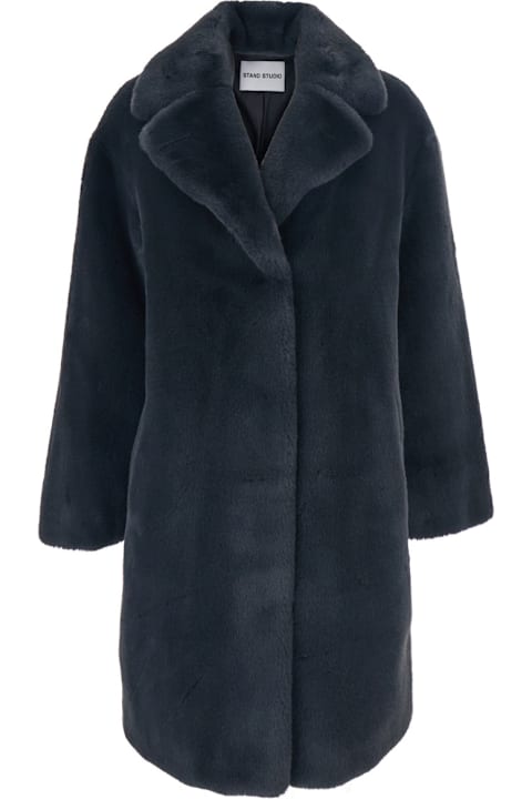 STAND STUDIO for Kids STAND STUDIO 'camille' Grey Coat With Wide Notched Revers And Front Concealed Closure In Ecofur Woman