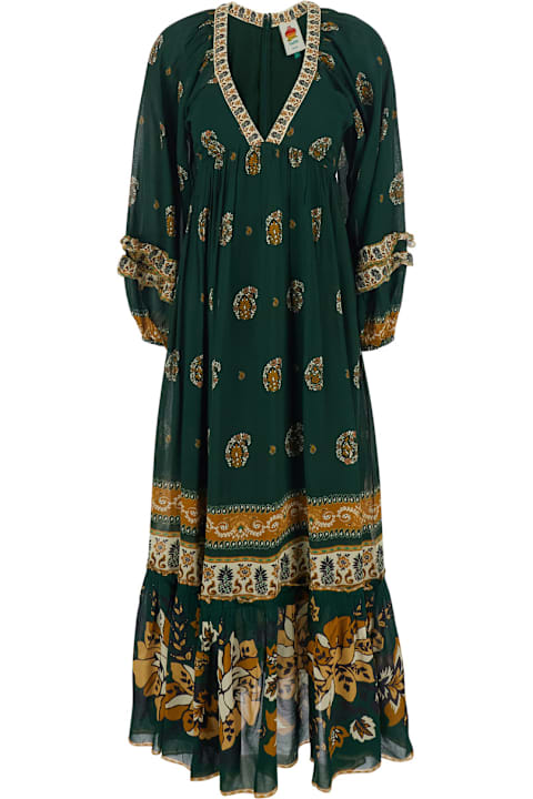 Farm Rio for Men Farm Rio 'ayla' Green Maxi Dress With All-over Floral Motif In Viscose Woman