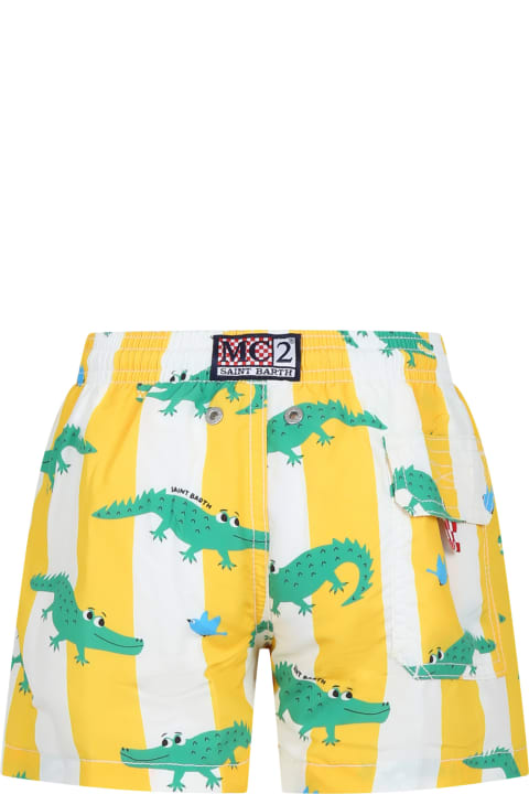 Swimwear for Boys MC2 Saint Barth Yellow Swim Shorts For Boy With Crocodile Print