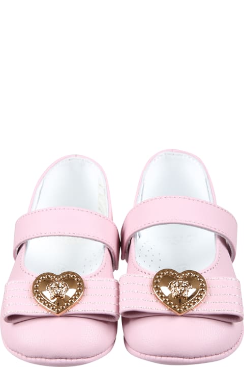 Versace Shoes for Baby Girls Versace Pink Ballet Flats For Baby Girl With Heart And Medusa