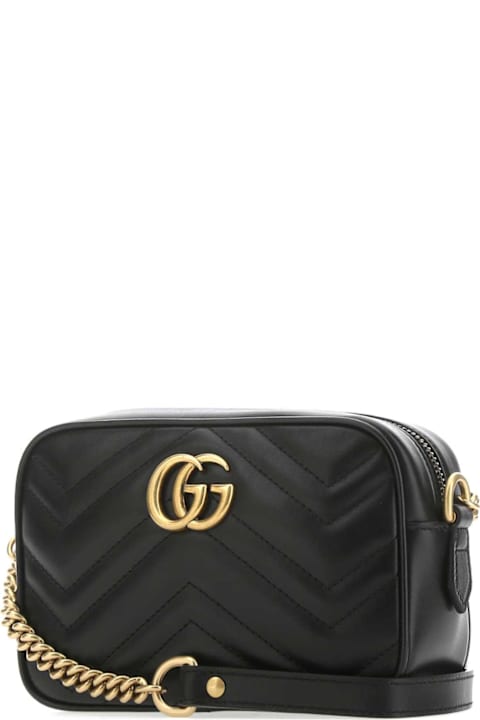 Gucci Black Leather Mini Gg Marmont Crossbody Bag
