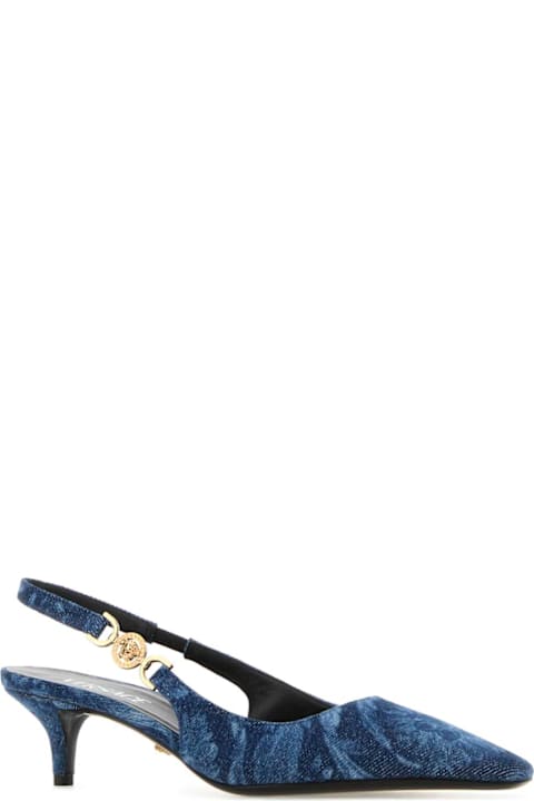 Shoes for Women Versace Embroidered Denim Pumps