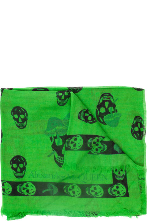 Alexander McQueen Accessories for Women Alexander McQueen Green Scarf With Skull And Mushroom Print All-over In Modal Blend