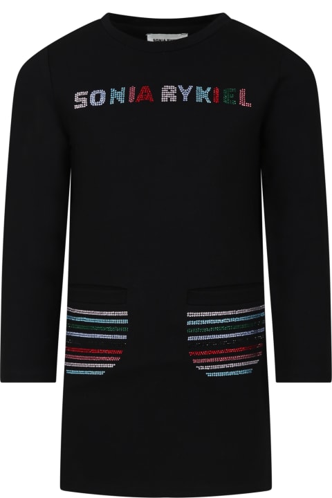 Dresses for Girls Rykiel Enfant Black Dress For Girl With Logo