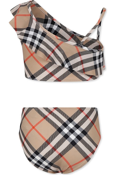 Burberry Swimwear for Girls Burberry Beige Bikini For Girl With All-over Vintage Check