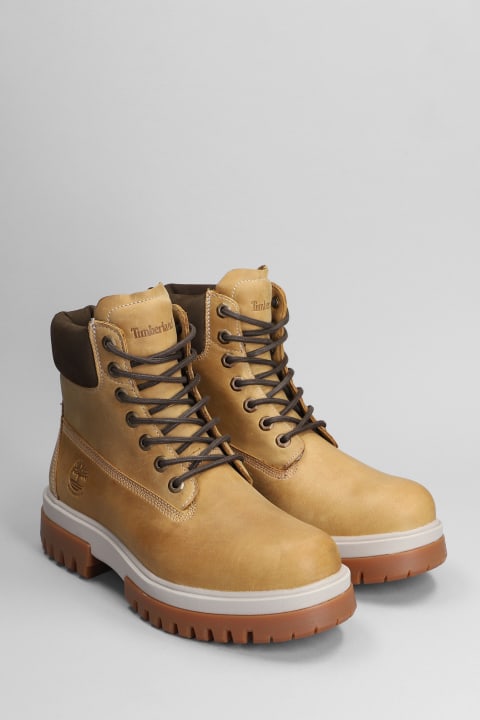 Arrd Mid Lace Combat Boots In Beige Leather