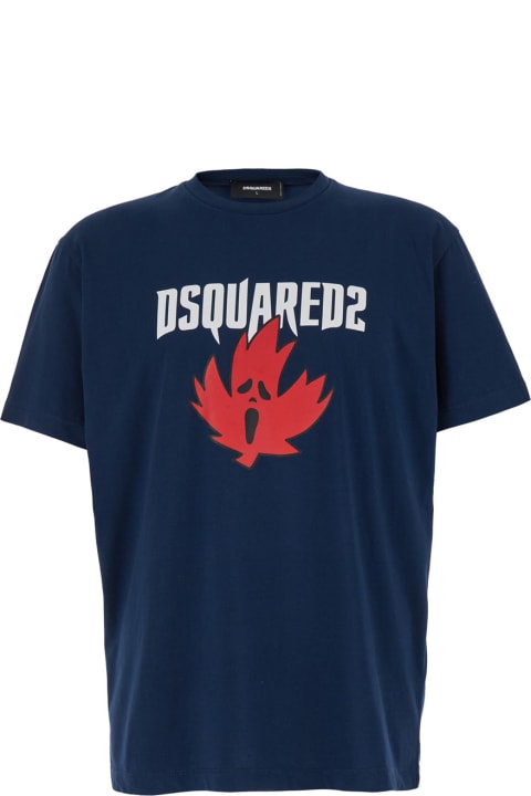 Dsquared2 Sale for Men Dsquared2 Blue Crewneck T-shirt Witrh Screaming Maple In Cotton Man