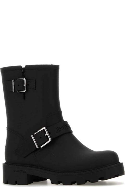 Jimmy Choo Black Rubber Biker Rain Ankle Boots