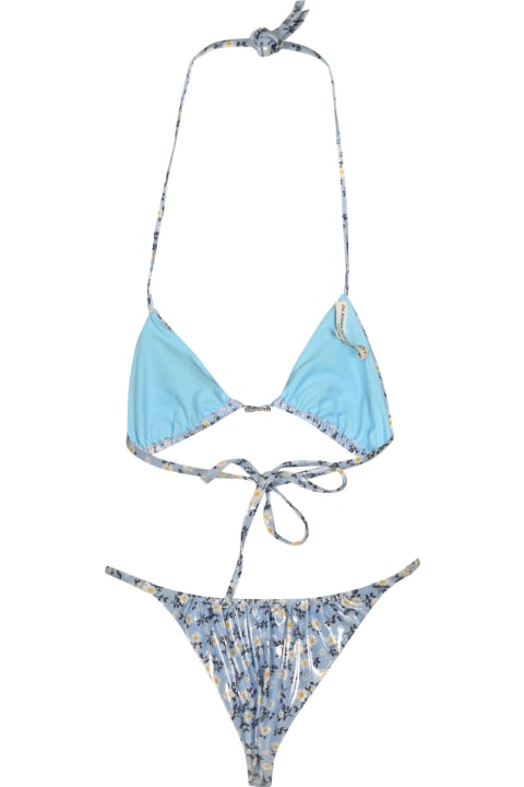 Alessandra Rich Swimwear for Women Alessandra Rich Daisy Print Laminated Ruched Lycra Bikini