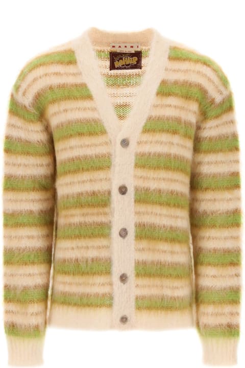 Marni for Men Marni Brushed Cardigan In Striped Mohair