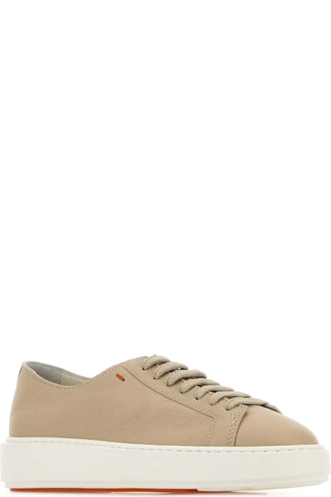 Santoni Beige Leather Clean Sneakers
