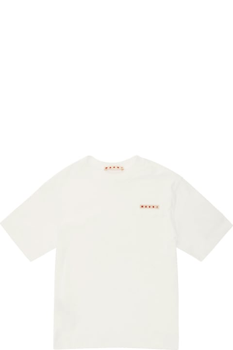 Marni Kids Marni White Crewneck T-shirt With Logo Patch In Cotton Boy
