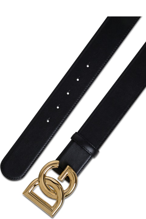 Dolce & Gabbana Woman 's Black Leather Belt With Logo Buckle