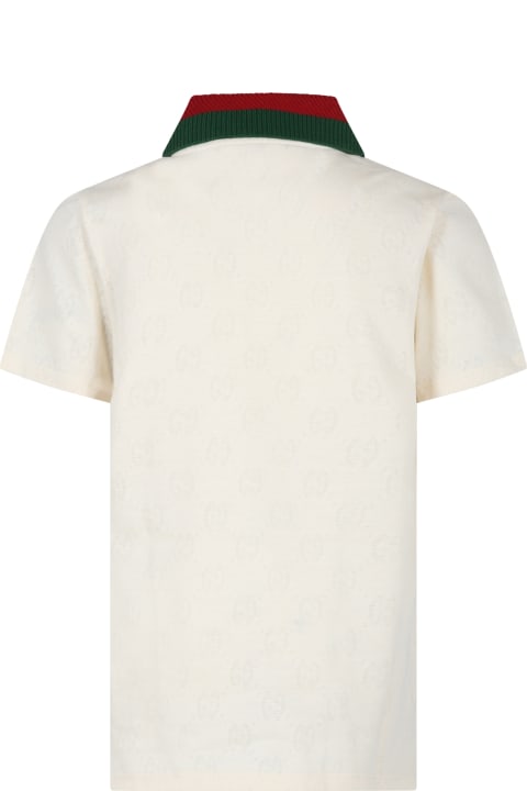ウィメンズ GucciのTシャツ＆ポロシャツ Gucci Ivory Polo Shirt For Boy With Web Detail