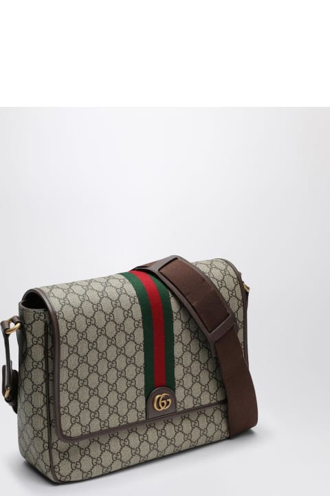 Bags for Men Gucci Shoulder Bag With Web Detail In Beige And Ebony Gg Fabric