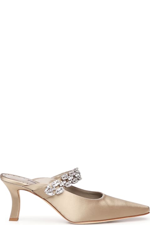 Manolo Blahnik Tamolmu Satin Mules With Crystals