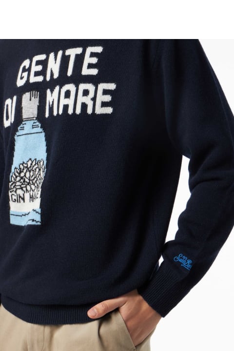 Homeware MC2 Saint Barth Man Crewneck Sweater With Gente Di Mare Jacquard Print |gin Mare Special Edition
