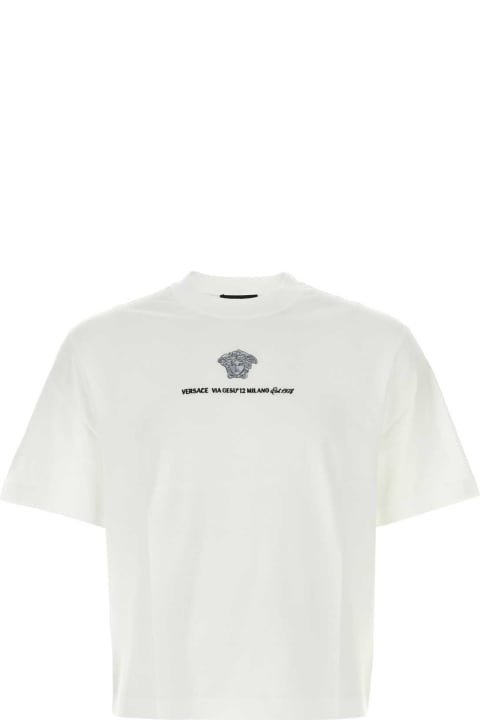 Versace Clothing Kaki for Men Versace White Cotton T-shirt