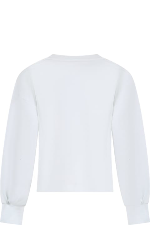 ガールズ MSGMのトップス MSGM White Sweatshirt For Girl With Rhinestones And Multicolor Stones