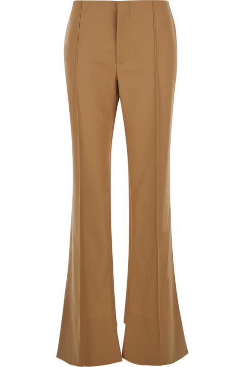 أدوات منزلية Chloé Beige Flared Pants With Asymmetric Hem In Grain De Poudre Wool Woman