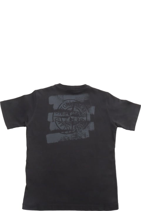 Fashion for Boys Stone Island Junior Black T-shirt With Prints