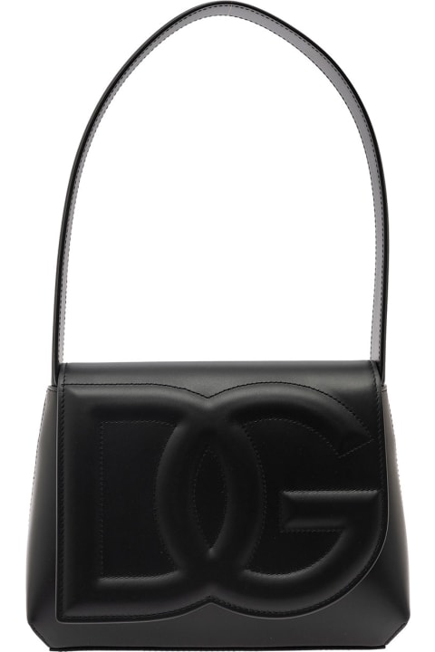 Dolce & Gabbana for Women Dolce & Gabbana 'dg Logo' Black Shoulder Bag In 3d Quilted Logo Detail In Smooth Leather Woman