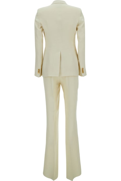 Tagliatore Clothing for Women Tagliatore Beige Double-breasted Suit With Golden Buttons In Linen Woman