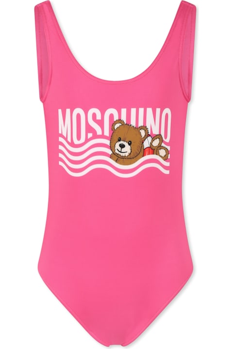 Moschino Swimwear for Girls Moschino Fuchsia Swimsuit For Girl With Teddy Bear
