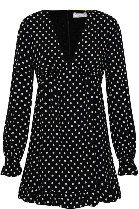 Saint Laurent Clothing for Women Saint Laurent V-neck Polka-dot Mini Dress