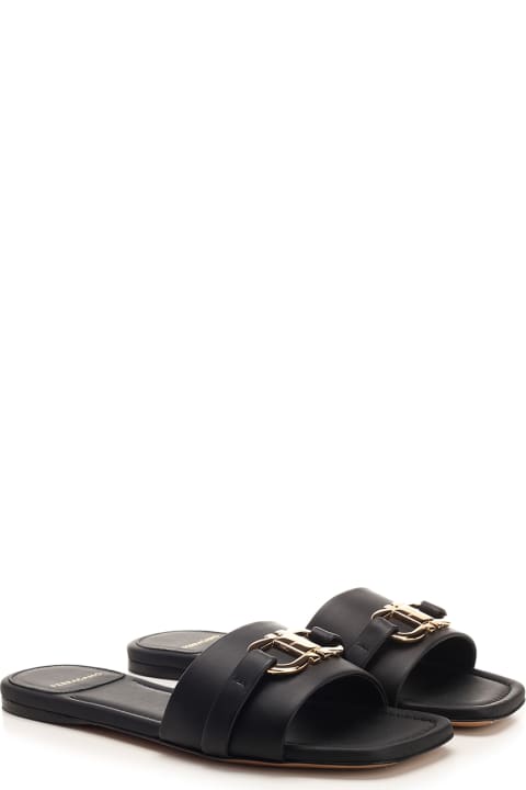 Sandals for Women Ferragamo Black 'gancini' Flat Sandal