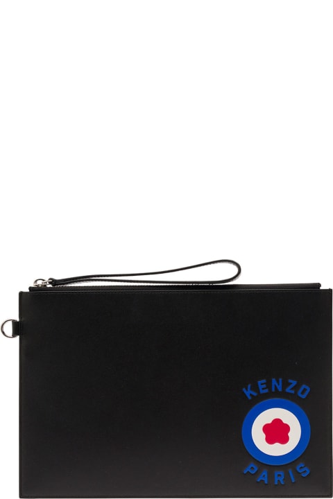 'kenzo Target' Big Flat Pouch With Wrist Strap In Leather Man