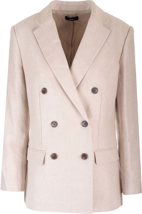 Theory Coats & Jackets for Women Theory Double-breasted Blazer In Linen Twill